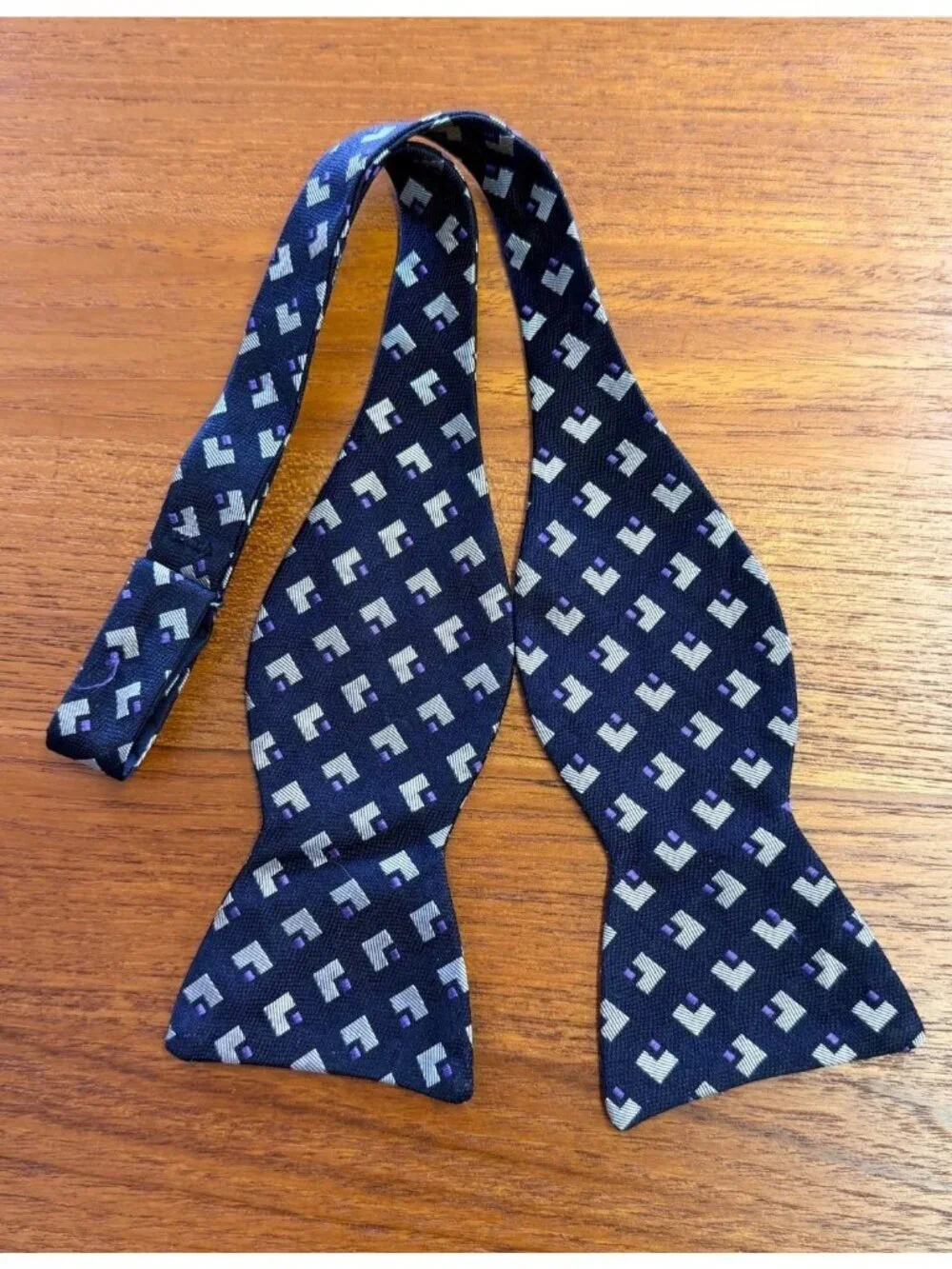 Polo Ralph Lauren Mens Silk Adjustable Bow Tie Geometric Pattern Black & Purple